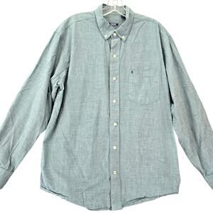 Izod Blue Teal Shirt Preppy Long Sleeves Classic Button Down Cotton Men's Size L